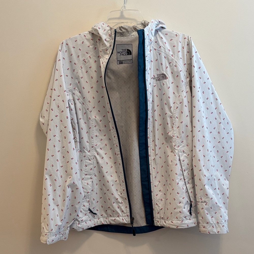 The North Face White and Red Flower Rain Jacket
